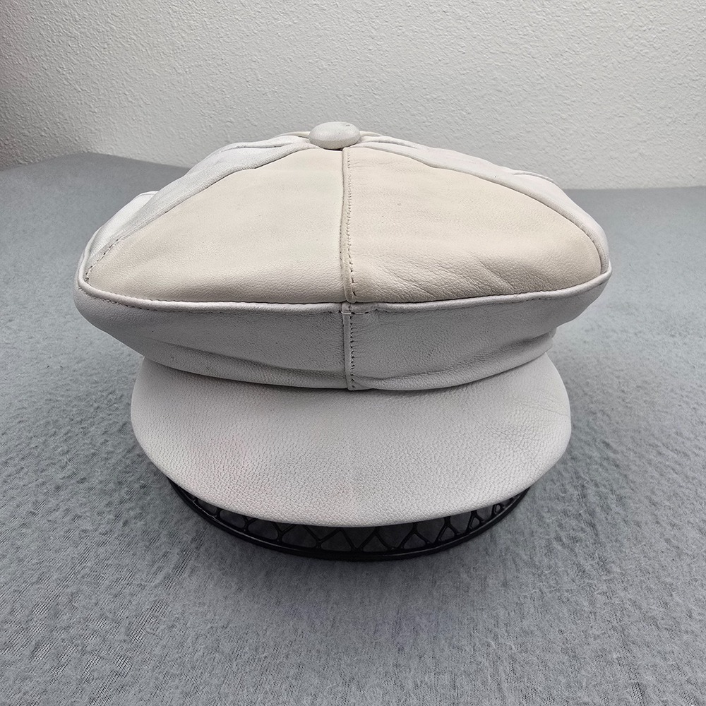 Echtes Leder Newsboy Baker Boy Cap Mens Small Gray Beige Casual Streetwear